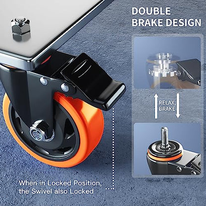 Caster Wheels Heavy Duty 3" Locking Caster Set of 4 Threaded Stem 1/2" - color: Orange, size: 3in(1/2"-13)