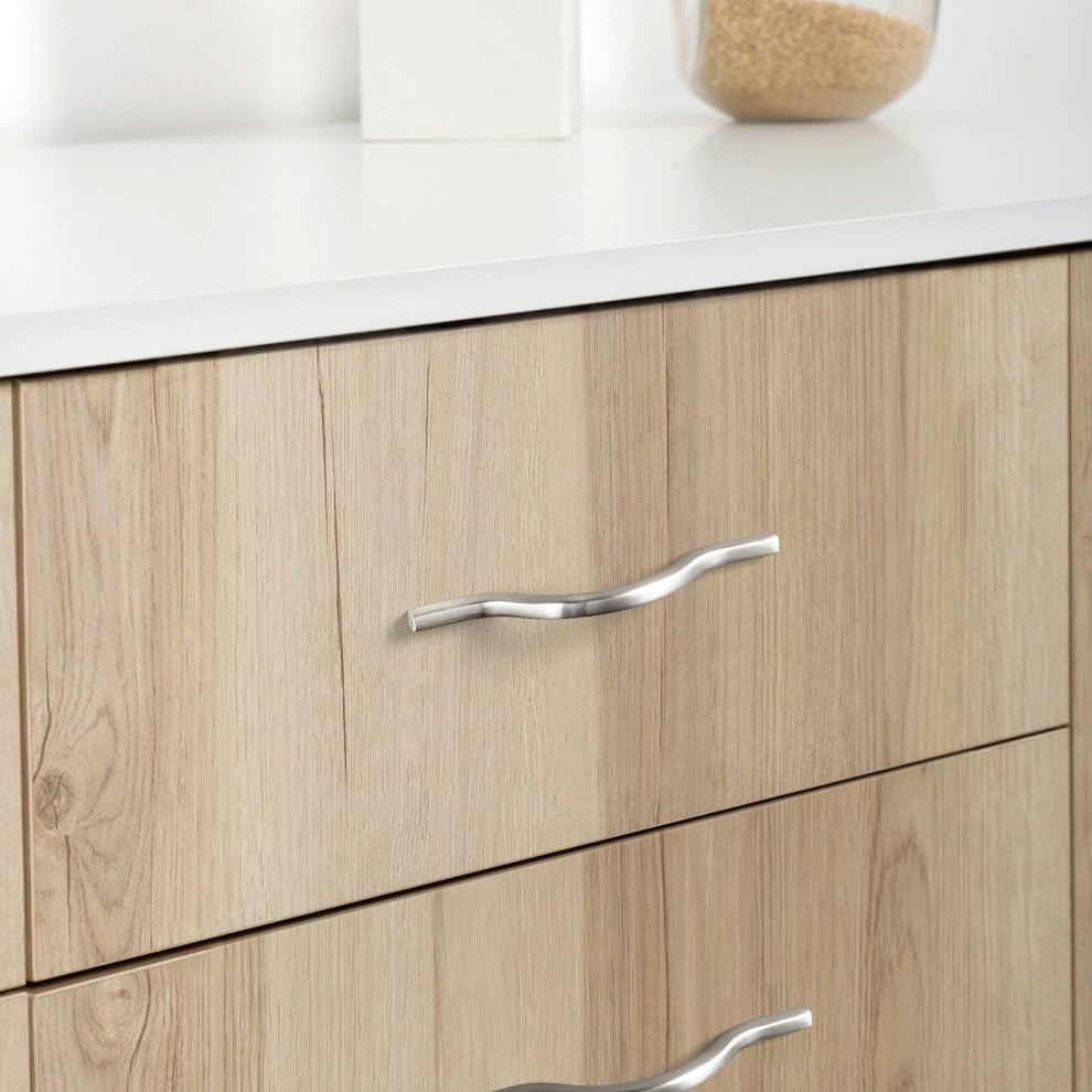 Goo-Ki Low Profile Satin Nickel Cabinet Pulls, Double Hole Centers (3.8''/5'') Zinc Alloy Handle for Drawer Cupboard Wardrobe,6 Packed… - color: Satin Nickel, size: 3.8'/5'' Hole Centers