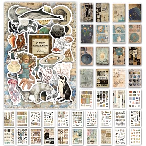 Prstincol Vintage Aesthetic Washi Stickers and Papers, 40 Sheets - style: celestial ocean