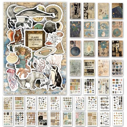 Prstincol Vintage Aesthetic Washi Stickers and Papers, 40 Sheets - style: celestial ocean
