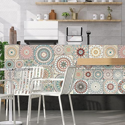 Easy Peel Stick Vinyl DIY wall Tile Decals Stick on backsplash,28pcs - color: Diy Mandala Floral