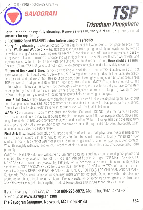 Savogran 10621 Trisodium Phosphate (TSP) 1LB (16oz) (Pack of 12) - size: 16 Ounce (Pack of 12)