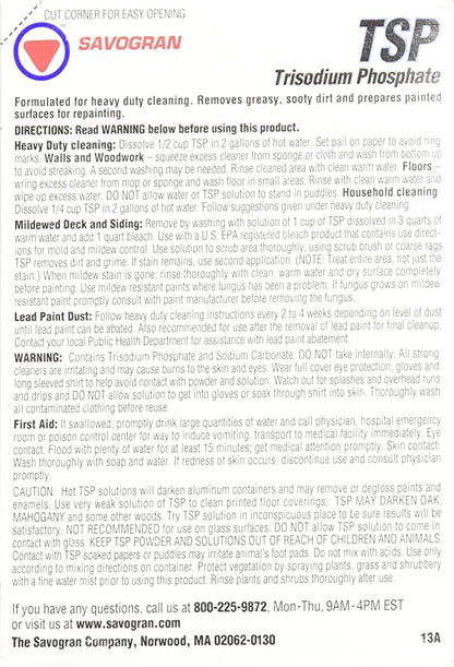 Savogran 10621 Trisodium Phosphate (TSP) 1LB (16oz) (Pack of 12) - size: 16 Ounce (Pack of 12)