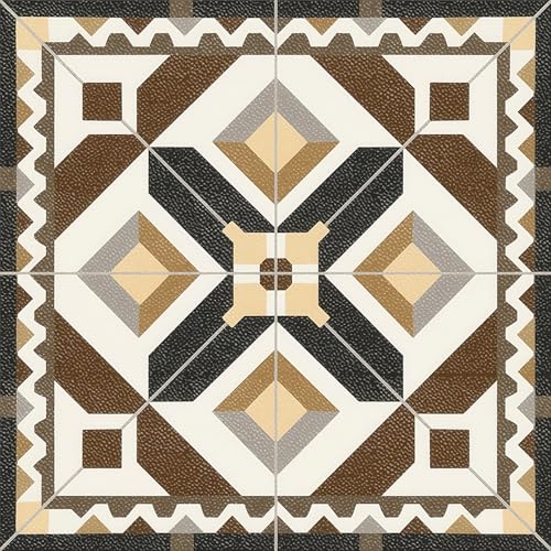 HOMETITUTE Rustic Geometric Brown Beige Peel Stick Floor 12x12 Vinyl - color: Brown, Beige
