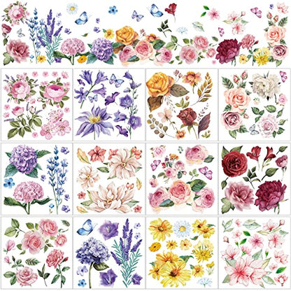 BBTO 12 Sheets Rub on Transfers for Crafts Wood Furniture DIY, 5.5" x 5.7" - style: Floral Style