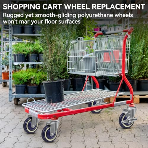 4'' Shopping Cart Wheels Replacement Kit, Polyurethane Threaded Stem Casters Set of 4 Wheels for Cart Furniture Supermarket Grocery Retail Stores - style: 4 inch Navy