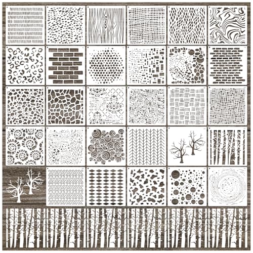 30pcs Texture Stencils for Crafts Reusable Mixed Media Geometric Stencil