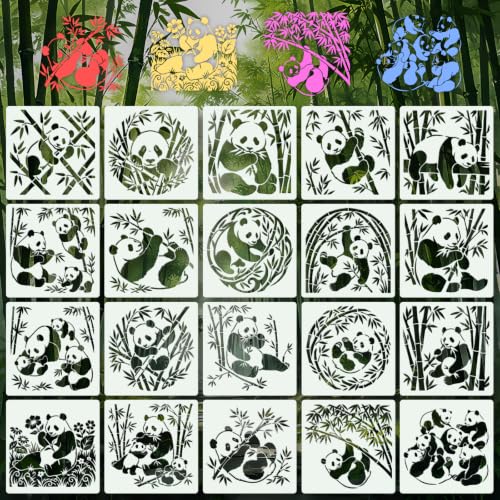 Panda Animal Stencils for Crafts Reusable 20Pcs Stencils(5.9X5.9 Inch) - color: Panda