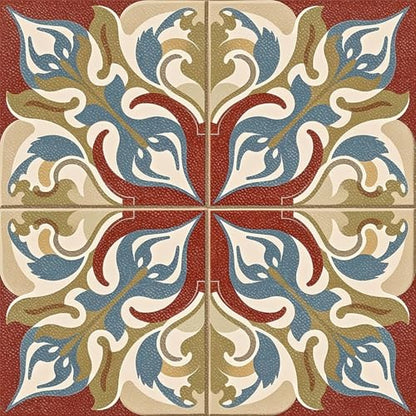 HOMETITUTE Red Base Scroll Floral Peel and Stick Tile Art Deco,12"x12" - color: Multicolor#12