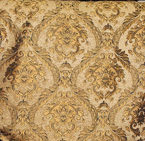 Damask Tapestry Chenille Fabric - Upholstery Fabric, 60" Width - Sold by The Yard (Light Brown/Gold) - color: Light Brown/Gold