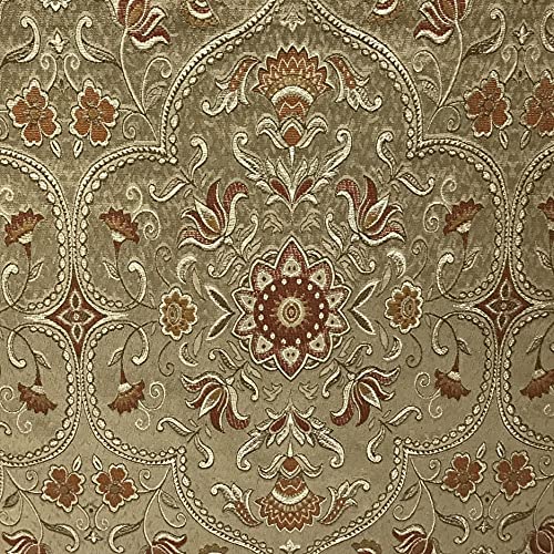 Moroccan Ornate Design Luxurious Classic Jacquard Fabric for Upholstery Sofa Cushions Dining Chair Window Treatments Craft - Width 54 inches - Fabric by Yard (Golden - Rust) - color: Golden - Rust