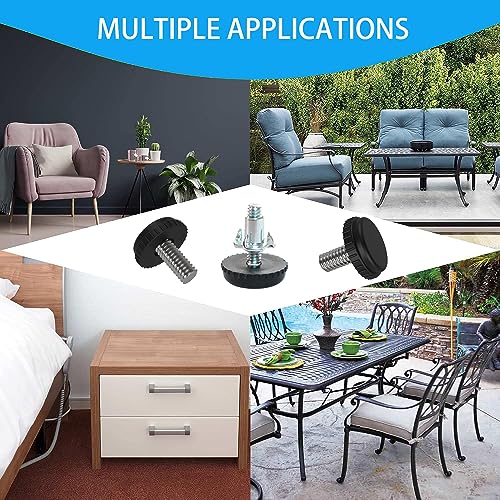 ALLWIN 1/4" Thread Furniture Feet Levelers - 18 Pack Adjustable Table Leveling Feet with Threaded Insert for Desk, Chairs, Cabinets, Stool Legs - Foot Levelers Screw