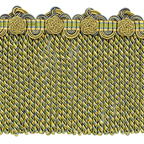 DÉCOPRO 5" (12.5cm) Alexander Collection Bullion Fringe Trim with Fancy Scroll and Rosette Header # BFAX5, Seaside Green #LX04 (Yellow Green, Yellow Gold, Turquoise Blue) 12 Yard Package (36 ft/11m) - color: Seaside Green #LX04 (Yellow Green, Yellow Gold,