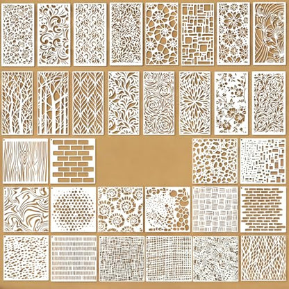32 Pcs Texture Stencils Painting Reusable Geometric Stencils for Crafts Plastic Abstract Layering Stencil Drawing Templates for DIY Wall Canvas Knit Notebook Card Wood - color: Style F