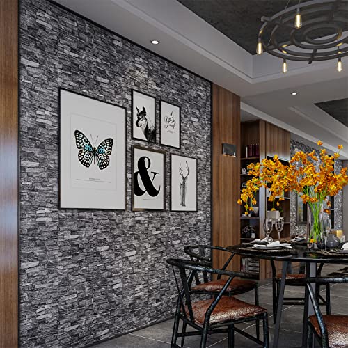 10PCS 3D Wall Panels Peel and Stick 3D Brick Wallpaper Peel and Stick Faux Stone Wall Panel Foam Brick Self-Adhesive Wallpaper (Black,10pcs) - color: Black, size: 10PCS