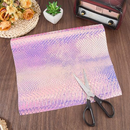 53 x 11.8 Inch Holographic Snake Embossed PU Leather Sheet Synthetic Vinyl Fabric Snake Textured Glossy Mirrored Faux Leather Rolls for DIY Crafts Earring Handbang Making(Medium Slate Blue) - color: Medium Slate Blue