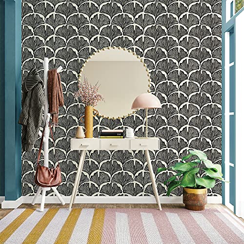 Tempaper x Novogratz Zebra Black Feather Palm Removable Peel and Stick Wallpaper, 20.5 in X 9 ft, Made in The USA - color: Zebra Black, size: 20.5" x 108"