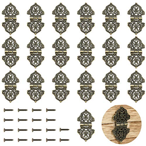 20Pcs Antique Bronze Engraved Hinges Decorative Hardware for Wooden Boxes