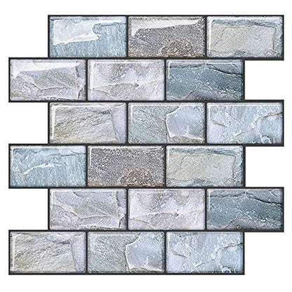 Peel and Stick Backsplash for Kitchen, Peel and Stick Tile Kitchen, Back Splash Tile for Bathroom, 3D Brick Wall Tiles Subway Tiles, 10 Sheets 10" x10.6 ﻿ - color: Blue