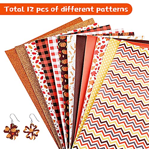 Frienda 12 Pcs Thanksgiving Fall Faux Leather Sheets Fall Leaves Pumpkin