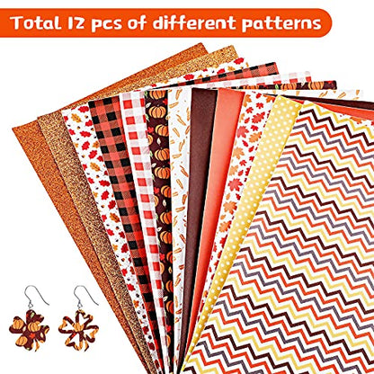 Frienda 12 Pcs Thanksgiving Fall Faux Leather Sheets Fall Leaves Pumpkin