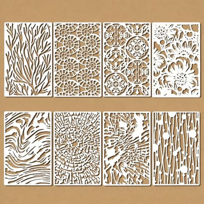 8 Pcs Mixed Media Stencils Painting Reusable 7×11 Inch Wood Grains Flower Texture Stencils for Crafts Plastic Geometric Layering Stencil Drawing Templates for DIY Wall Canvas Knit Card Wood - color: Style B