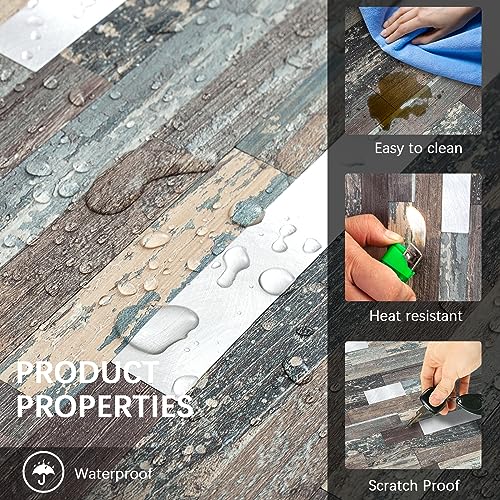 Midcard 10 Sheet Peel and Stick Backsplash Tile, Stick on Tiles for Backsplash Kitchen, Bathroom, Laundry Room, Camper, Fireplace. - color: 20Trapezoidal Dented Wood with Metallic Silver