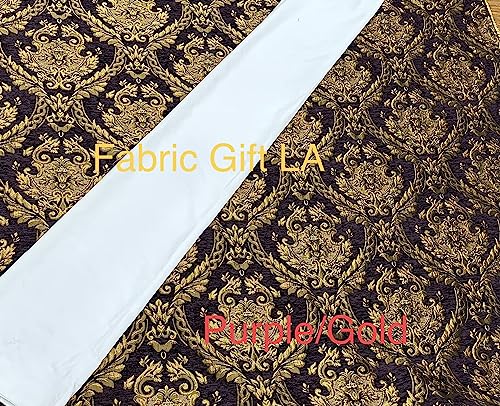 Damask Tapestry Chenille Fabric - Upholstery Fabric, 60" Width - Sold by The Yard (Purple/Gold) - color: Purple/Gold