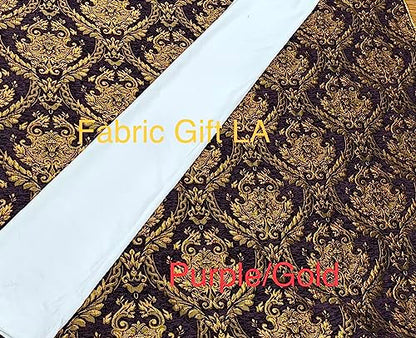 Damask Tapestry Chenille Fabric - Upholstery Fabric, 60" Width - Sold by The Yard (Purple/Gold) - color: Purple/Gold