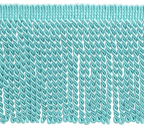 6" (15cm) Basic Solid Collection Traditional Satiny Bullion Fringe Trim (Style# BFS6), Aquatic Blue #M17 (Light Teal Blue) Sold By The Yard (36"/3 ft/0.9m) - color: Aquatic Blue #M17 (Light Teal Blue), size: Sold By The Yard (36"/3 ft/0.9m)