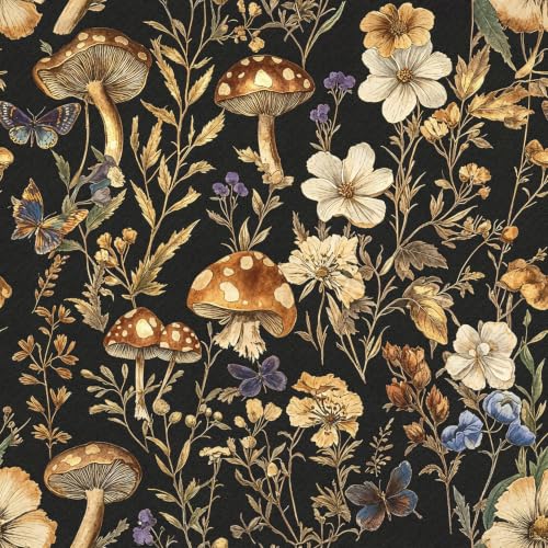 Froluya Mushroom Wallpaper Peel and Stick Dark Contact Paper 16.9” x 118.1” - color: Dark, size: 16.9" x 118.1"