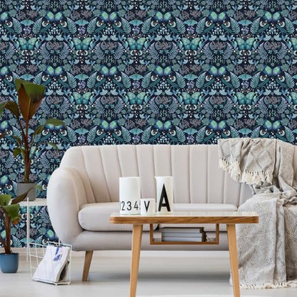 HLNIUC Whimsical Peel and Stick Wallpaper 17”x118” Dark Boho Butterfly and Moth Contact Paper Fairytale Botanical Floral Leaf Wall Paper Witchy Moon&Stars Removable Wall Mural for Living Room Bedroom - color: Butterfly 2