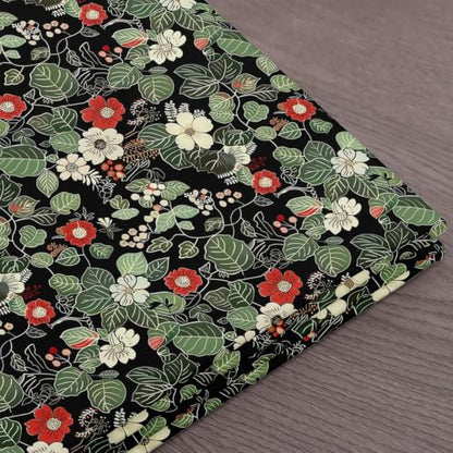 Erosebridal Flowers Black Red Floral Women Garden Fabric by The Yard - color: Black Red, size: 1 Yard