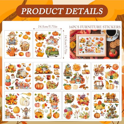 Fall Rub on Transfers for Crafts - 16 Sheets Pumpkin Gnome Rub on Transfers for Furniture Sunflower Maple Leaves Autumn Rub on Transfer Decal Sticker for Thanksgiving Wood DIY Craft Decor - style: Fall