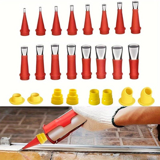9-Piece Caulking Finisher Kit, Reusable Caulking Nozzle Applicators with 6 Nozzles and 3 Connectors, Caulking Tool Kit for Bathroom, Doors, and Windows