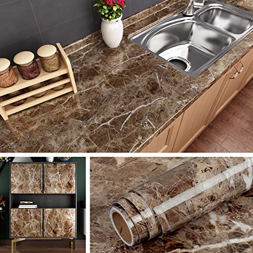Livelynine Marble Countertop Contact Paper 15.8x394 Marble Peel and Stick Countertops Waterproof Renter Friendly Counter Top Vinyl Wrap Kitchen Wallpaper Self Adhesive Covers Desk Cover Table Sticker - color: Coffee Marble, size: 15.8" x 394"