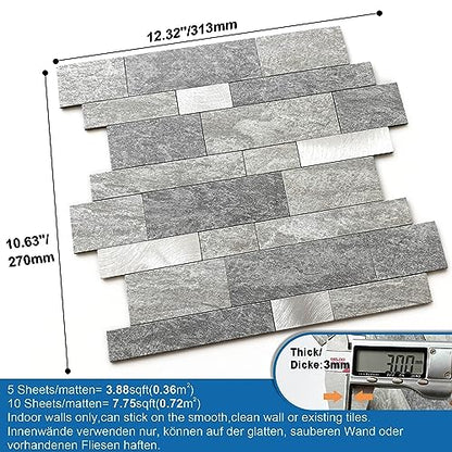 Stone Peel Stick Backsplash Tiles Kitchen Wall Gray Silver 5pcs - color: Gray Silver, size: 5sheets