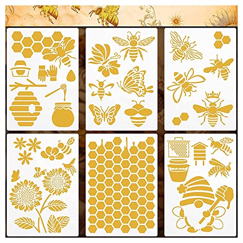 6 Pack Bee Stencils Reusable Honeycomb Sunflower Painting Templates - style: Bee
