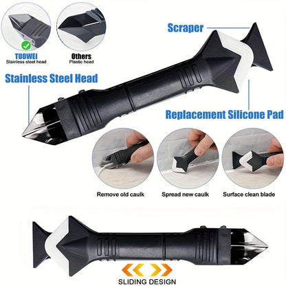 10PCS Silicone Curing Caulking Tool Stainless Steel Head, Multi Edge Scraper For Sealant Smoothing, Grout Cleaning Bathroom Kitchen, Black + Blue Scraper - color: Black + Blue Scraper
