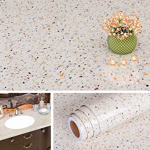 Livelynine Waterproof Contact Paper Granite Gold Peel and Stick Countertops Granite Look Film Kitchen Counter Top Vinyl Wrap Self Adhesive Wallpaper Sticky Laminate Countertop Covers Table 15.8x78.8 - size: 15.8" x 78.8"