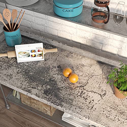 FunStick Grey Cracked Concrete Wallpaper Roll Peel and Stick Matte Concrete Countertop Contact Paper Self Adhesive Removable Vinyl Retro Cement Wall Paper for Bedroom Kitchen Drawers Thick 15.7"x78.7" - color: Gray, size: 15.8" x 78.8"