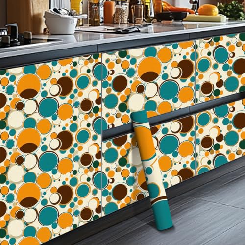 HOMETITUTE Polka Dot Circles Peel Stick Wallpaper 118.1x17.7 Inch Vinyl - color: Retro Orange Blue Circles
