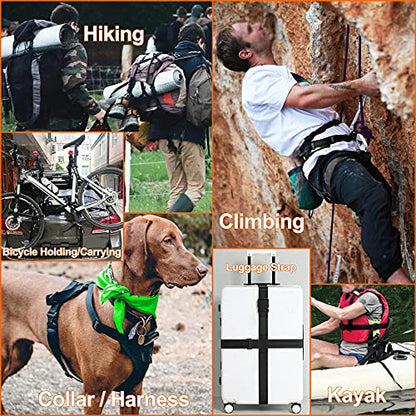 HISUNTEC 2 inch Straps Buckles Set: Nylon Webbing Strap 6 yard, Side Release Plastic Buckle 5 pack, Tri-glide Slide Clip 10 pcs, Heavy Duty Quick Snap Fasteners Dual Adjustable No Sewing Required - size: 2" x 6 yd Strap + 5 pack Buckles