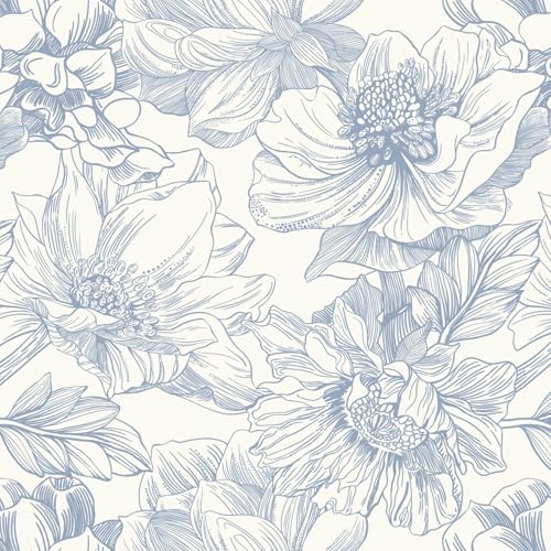 Ismoon Vintage Floral Wallpaper Peel and Stick Beige and Blue Contact Paper 17.3inx6.5ft Removable Self Adhesive Wall Paper for Bathroom Bedroom Cabinet Mural Wall Decor Vinyl Renter Friendly - color: Beige and Blue, size: 17.3" x 78.7"