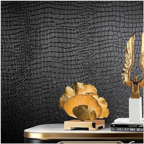 Black Peel and Stick Wallpaper, 32'' X 394'' Crocodile Wallpaper - color: Black Crocodile, size: 32" x 395"