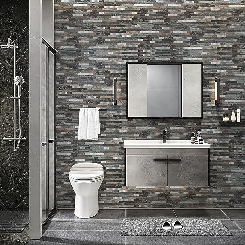 Midcard 10 Sheet Peel and Stick Backsplash Tile, Stick on Tiles for Backsplash Kitchen, Bathroom, Laundry Room, Camper, Fireplace. - color: 20Trapezoidal Dented Wood with Metallic Silver