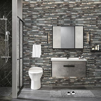 Midcard 10 Sheet Peel and Stick Backsplash Tile, Stick on Tiles for Backsplash Kitchen, Bathroom, Laundry Room, Camper, Fireplace. - color: 20Trapezoidal Dented Wood with Metallic Silver