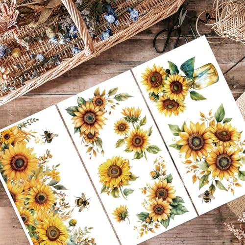 OLYCRAFT 3pcs/Set Sunflowers Rub on Transfers for Furniture and Crafts 6x12 Inch Plants Theme Furniture Transfer Sticker Decals Transfer Stickers Rub on Decals for Wood Furniture Home Decoration - style: Sunflower
