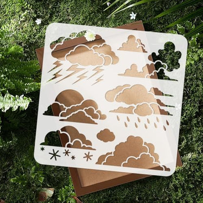 Cloud Lightning Stencil, Rain Reusable Painting Template - style: Clouds