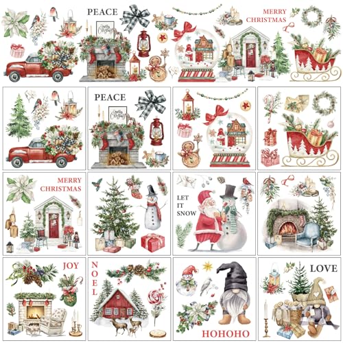 Whaline 12 Sheets Christmas Rub on Transfers Classic Watercolor Santa Snowman Gnome Transfer Stickers Winter Floral Bird Furniture Decals for Home Office Paper Wood DIY Crafts, 5.9 x 5.9 Inch - style: Christmas